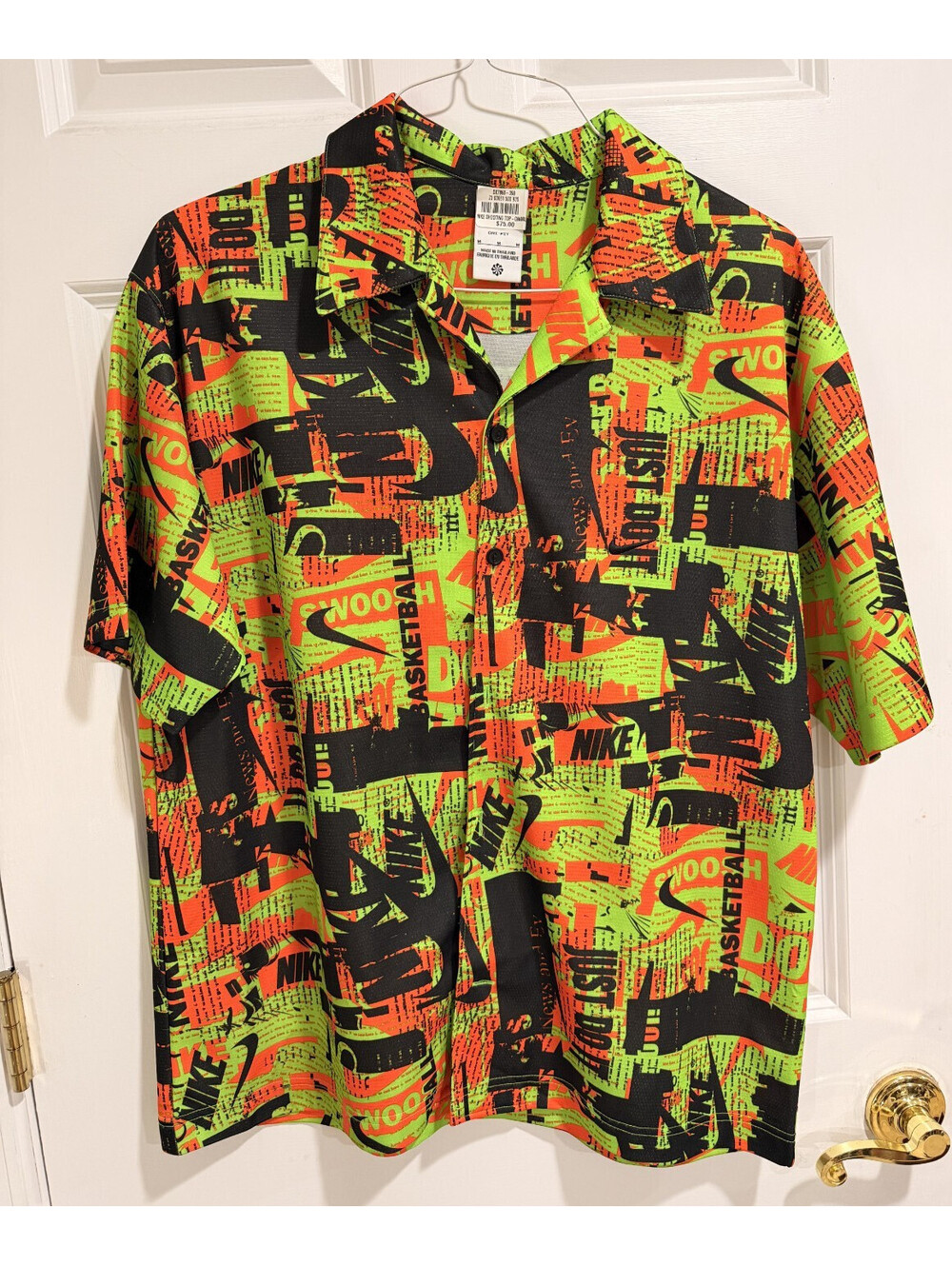 Nike Shirt Button Front Print DX7860-398 Men's Size Medium Swoosh Just Do it